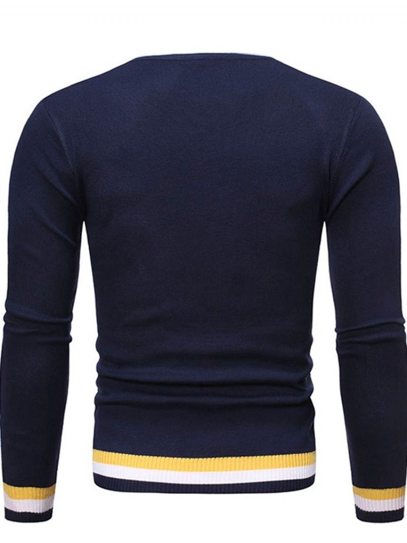 Rund Hals Standard Farve Blok Vinter Slim Sweater