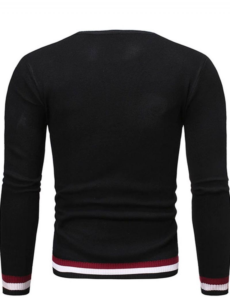 Rund Hals Standard Farve Blok Vinter Slim Sweater