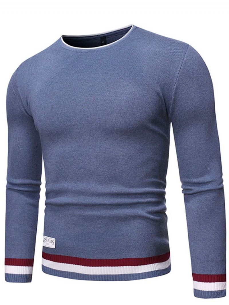 Rund Hals Standard Farve Blok Vinter Slim Sweater