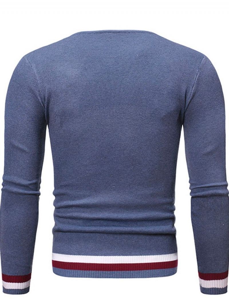 Rund Hals Standard Farve Blok Vinter Slim Sweater