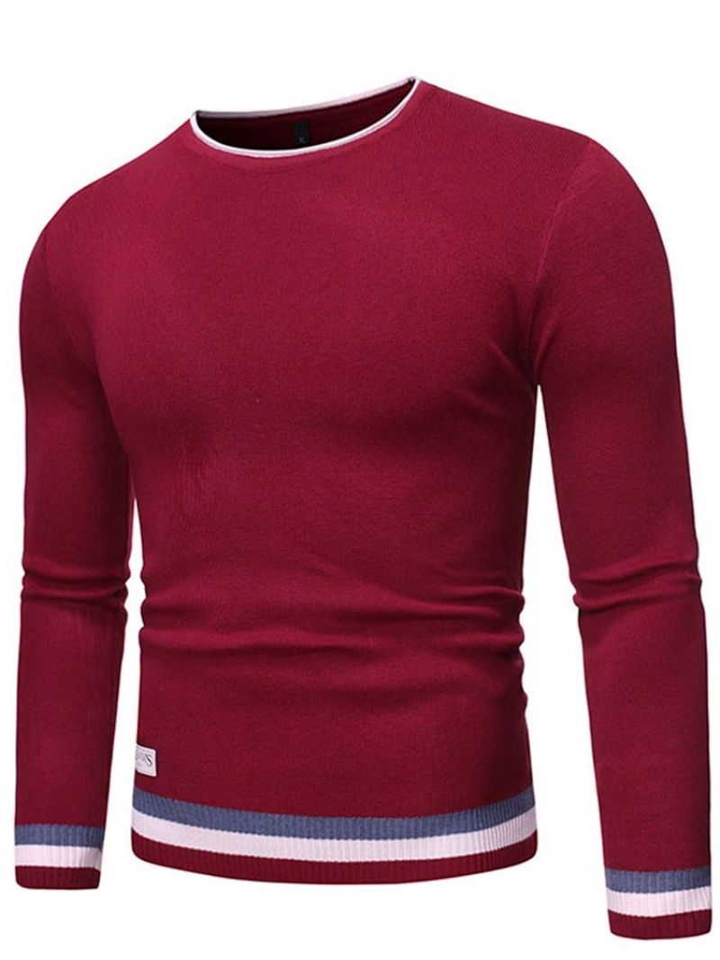 Rund Hals Standard Farve Blok Vinter Slim Sweater