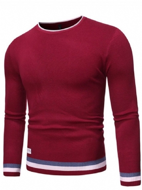 Rund Hals Standard Farve Blok Vinter Slim Sweater