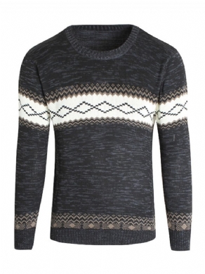 Rundhalset Patchwork Farveblok Slank Afslappet Sweater