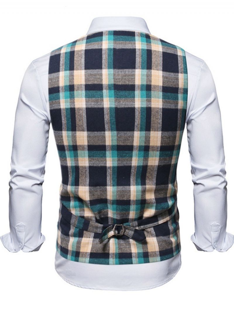 Plaid V-Hals Enkeltradet Vintage Vest