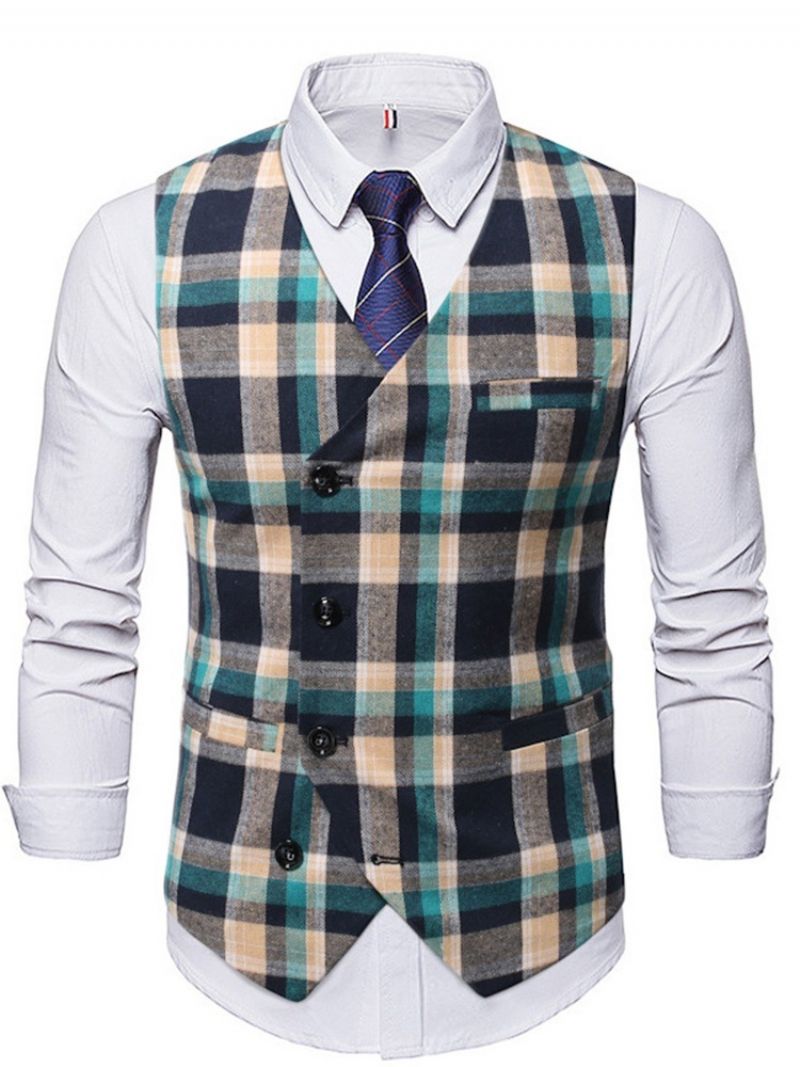 Plaid V-Hals Enkeltradet Vintage Vest