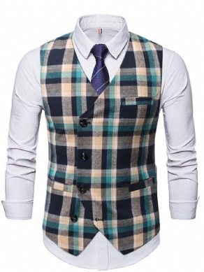 Plaid V-Hals Enkeltradet Vintage Vest