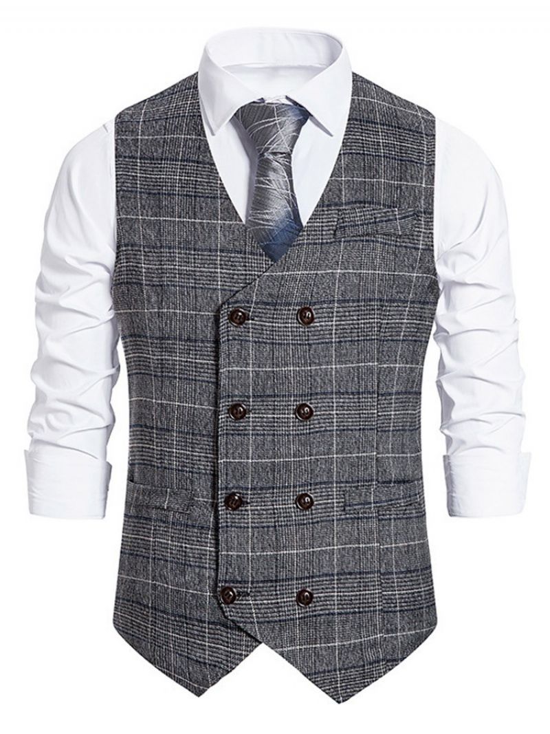 Plaidprint V-Hals Ol Dobbeltradet Vest