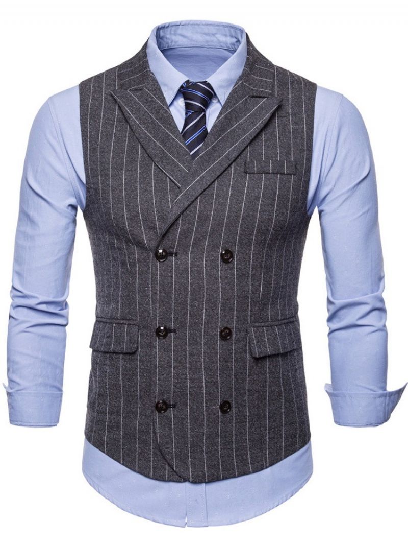 Stribet Dobbelt Breated Lapel Mænds Casual kjole Vest