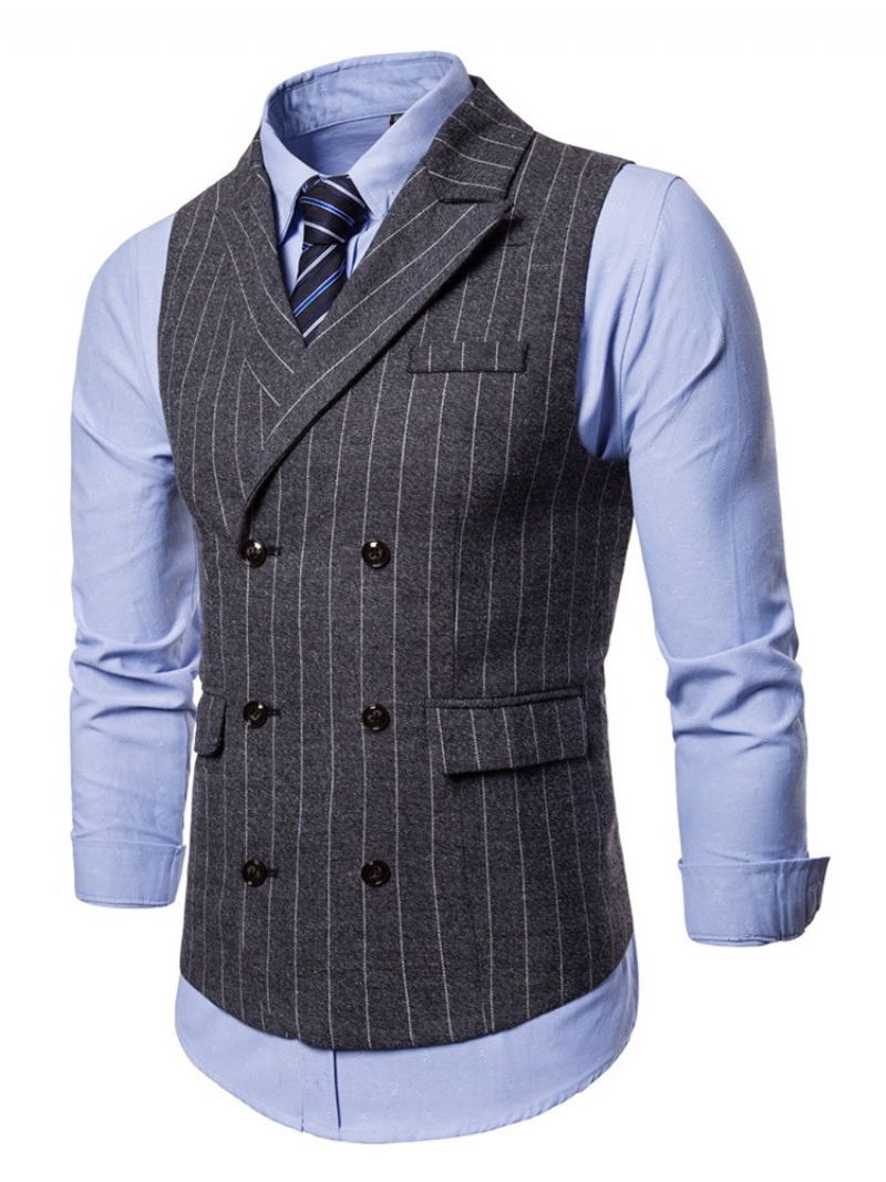 Stribet Dobbelt Breated Lapel Mænds Casual kjole Vest