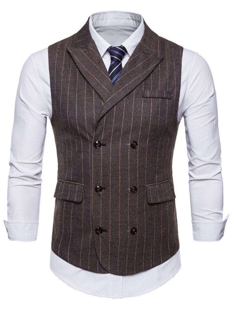 Stribet Dobbelt Breated Lapel Mænds Casual kjole Vest