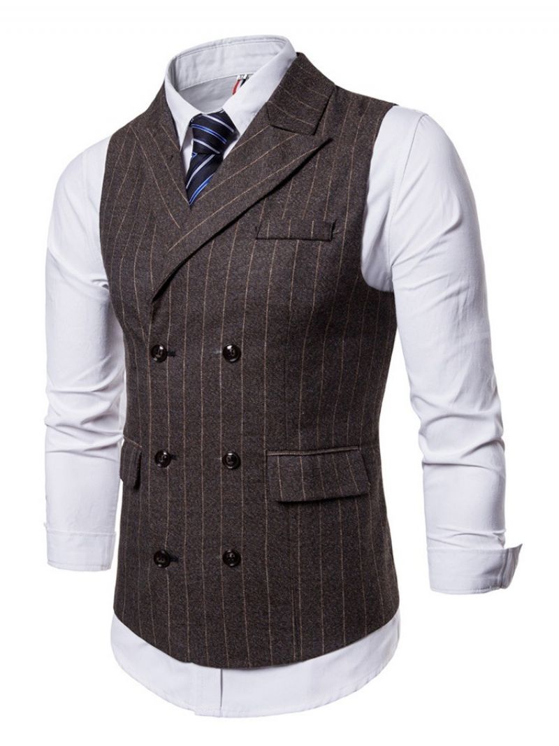 Stribet Dobbelt Breated Lapel Mænds Casual kjole Vest