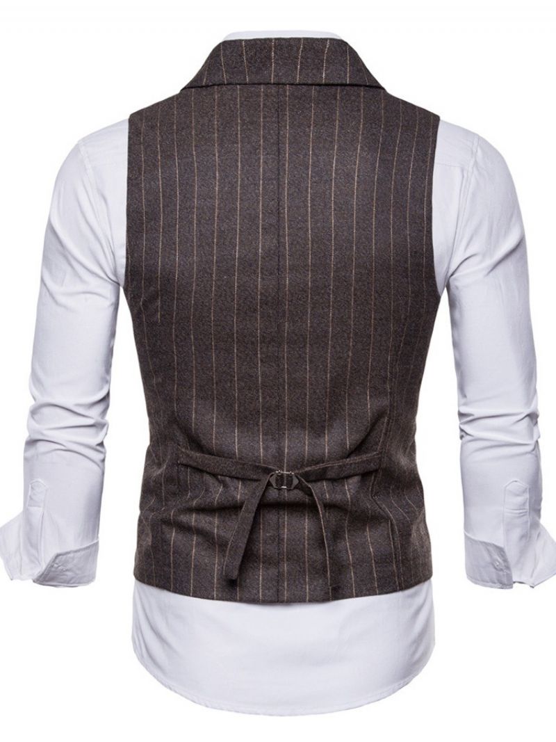 Stribet Dobbelt Breated Lapel Mænds Casual kjole Vest