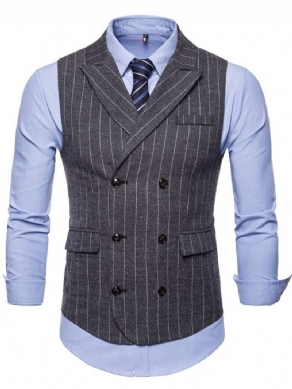 Stribet Dobbelt Breated Lapel Mænds Casual kjole Vest