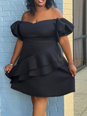 Asymmetrisk Halværmet Off Shoulder Puff Sleeve Højtaljekjole