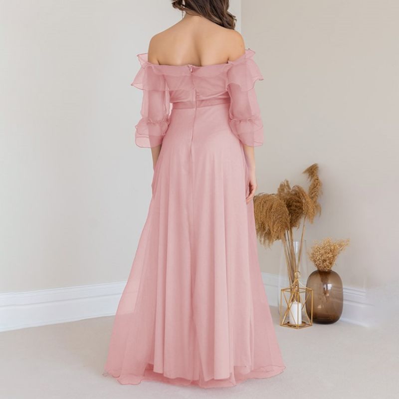 Gulvlængde Off Shoulder Falbala Western Fall Maxi-Kjole