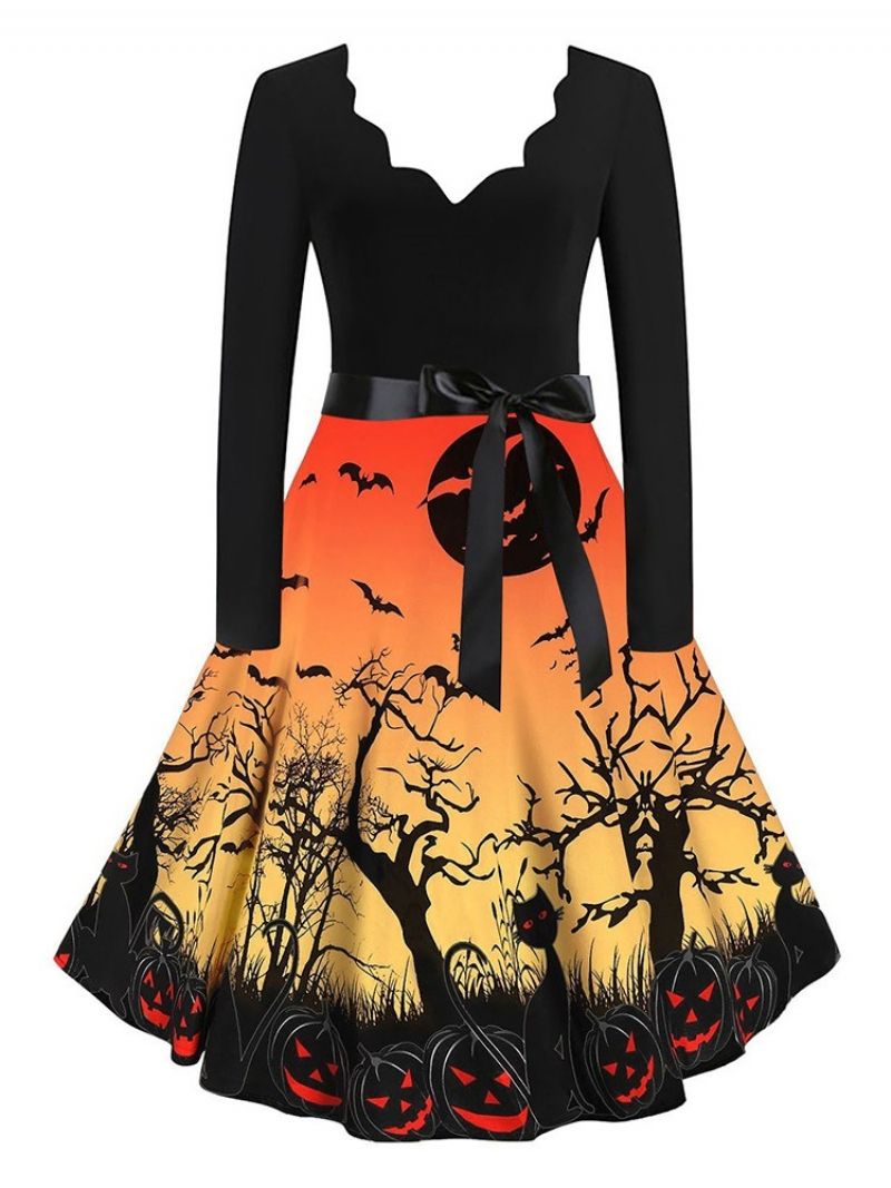 Halloween Above Knee V-Hals Lace-Up Pullover Geometrisk Kjole