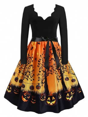 Halloween Above Knee V-Hals Lace-Up Pullover Geometrisk Kjole