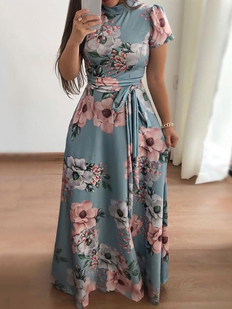 Kortærmet Print Gulv-Længde Mode Floral Maxi Kjole