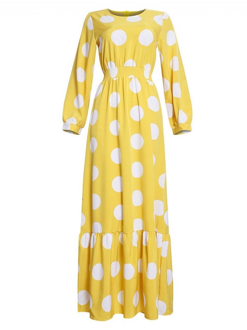 Langærmet Gulvlængde Rund Hals Polka Dots Mode Maxi Kjole