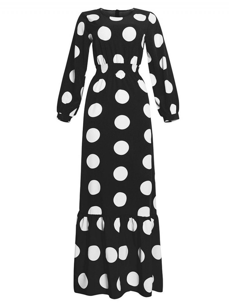 Langærmet Gulvlængde Rund Hals Polka Dots Mode Maxi Kjole