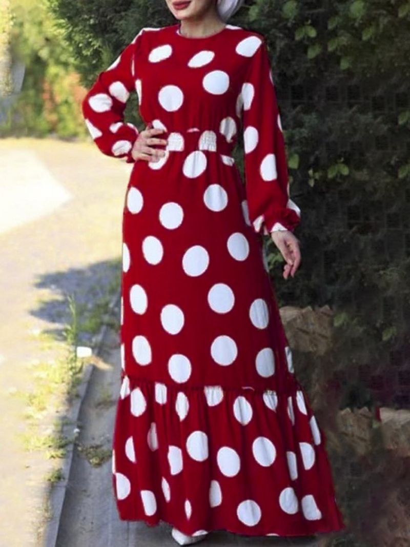 Langærmet Gulvlængde Rund Hals Polka Dots Mode Maxi Kjole