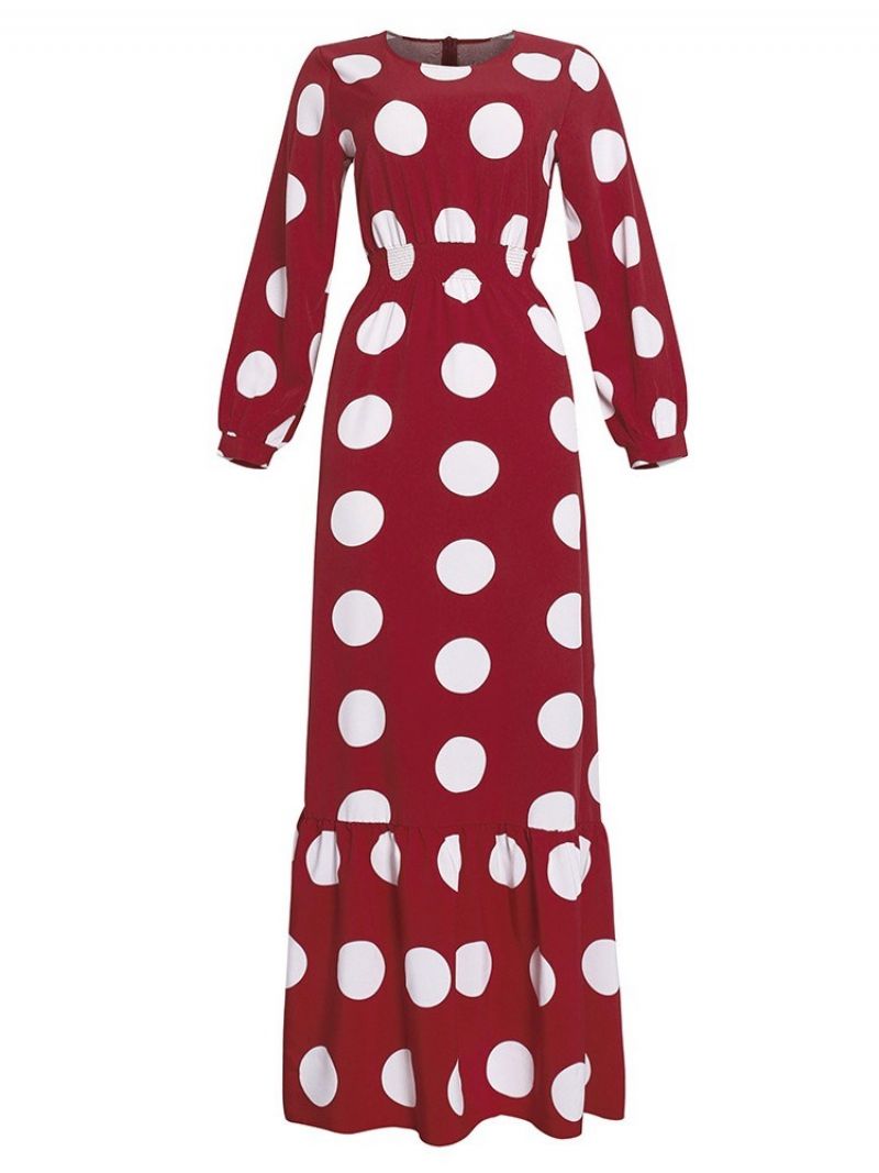 Langærmet Gulvlængde Rund Hals Polka Dots Mode Maxi Kjole