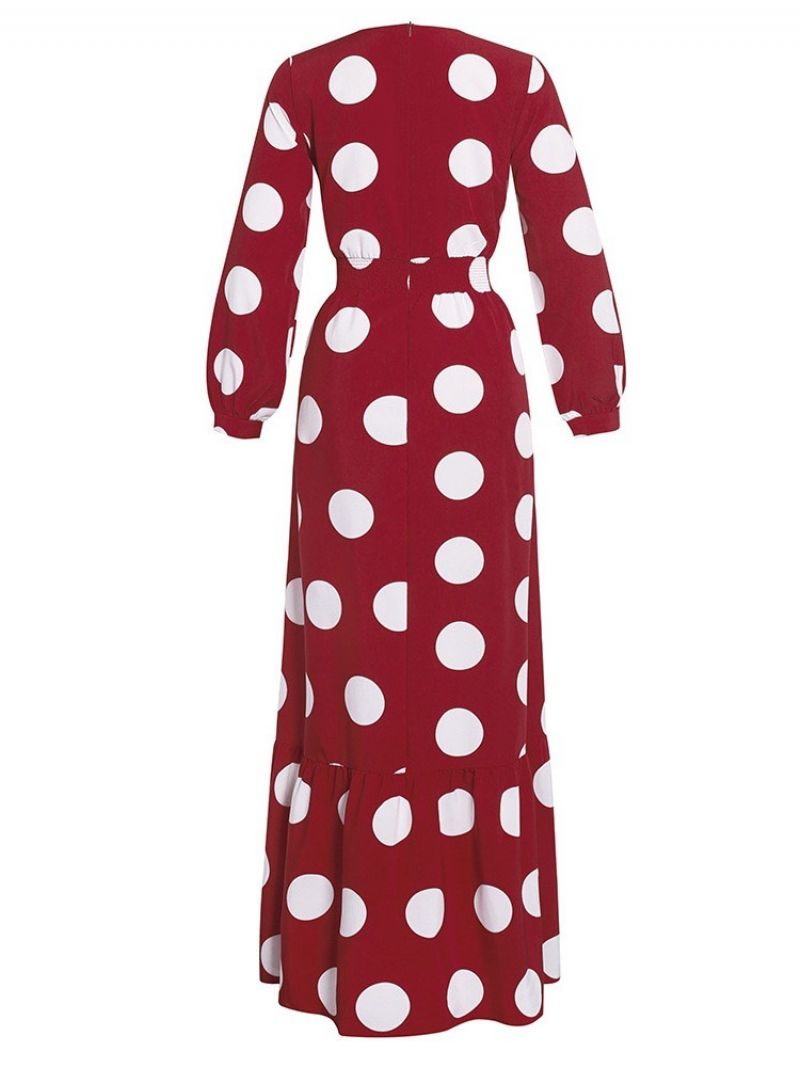 Langærmet Gulvlængde Rund Hals Polka Dots Mode Maxi Kjole