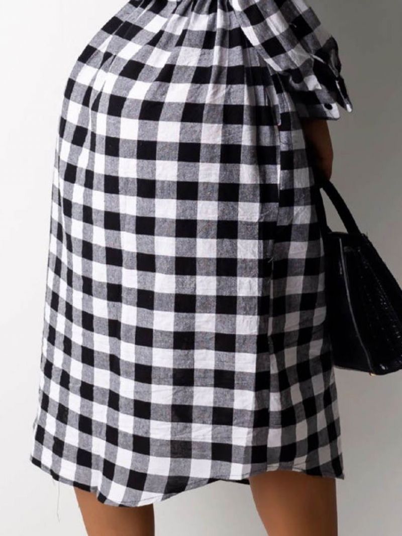 Langærmet Revers Mid-Calf Plaid Date Night Going Out kjole