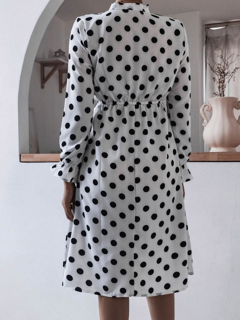 Mid-Calf Patchwork Sløjfekrave A-Line Polka Dots Damekjole