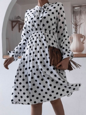 Mid-Calf Patchwork Sløjfekrave A-Line Polka Dots Damekjole