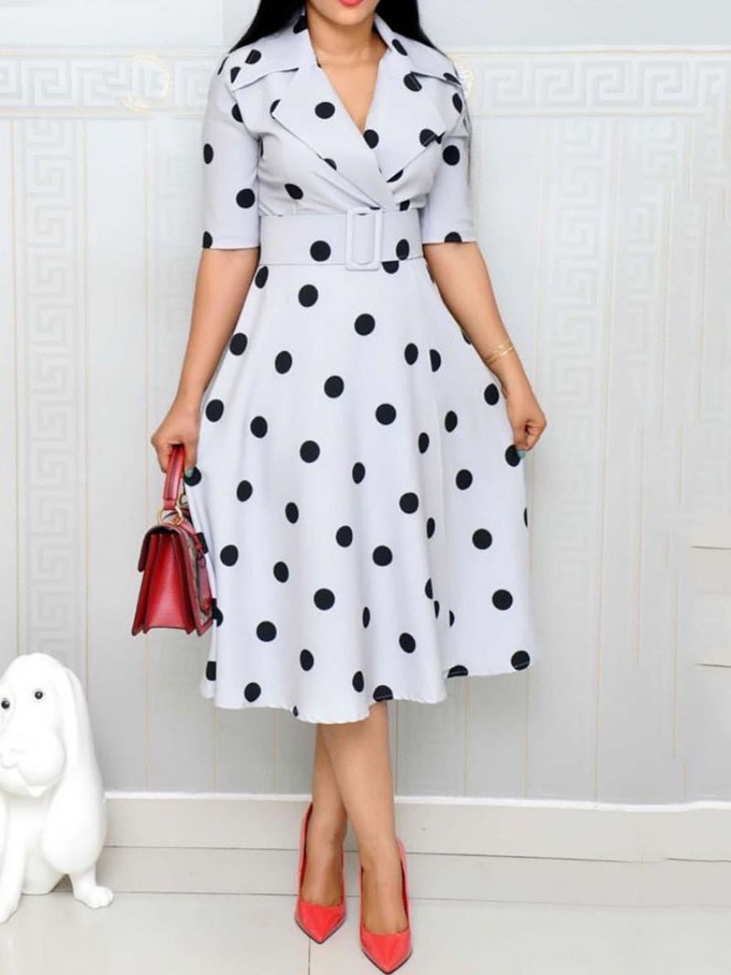 Polka Dots A-Line Mid-Calf Halv Sleeve Regular Ol Kjole (Uden Linning)