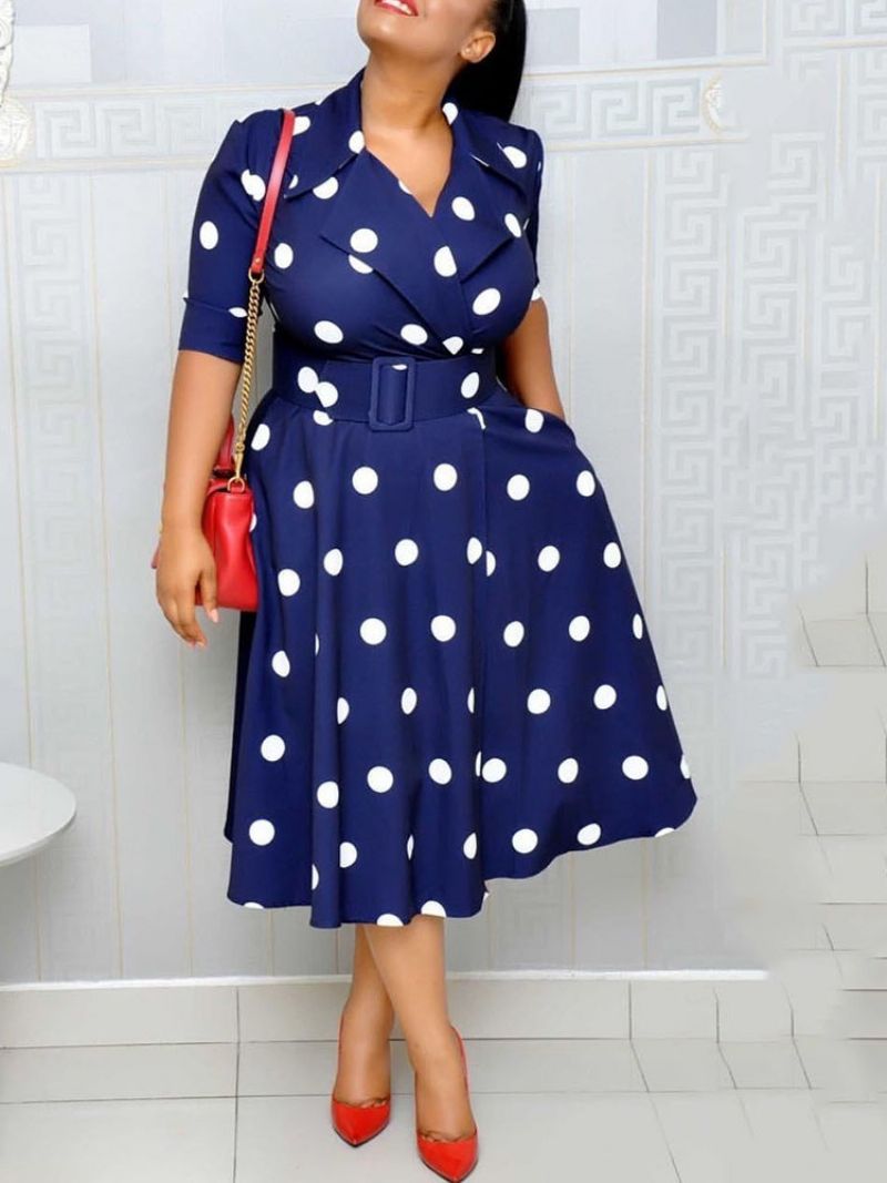 Polka Dots A-Line Mid-Calf Halv Sleeve Regular Ol Kjole (Uden Linning)