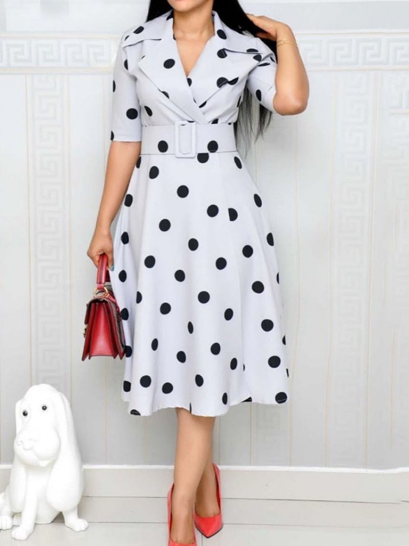 Polka Dots A-Line Mid-Calf Halv Sleeve Regular Ol Kjole (Uden Linning)