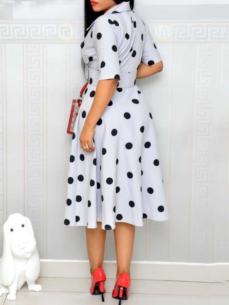 Polka Dots A-Line Mid-Calf Halv Sleeve Regular Ol Kjole (Uden Linning)