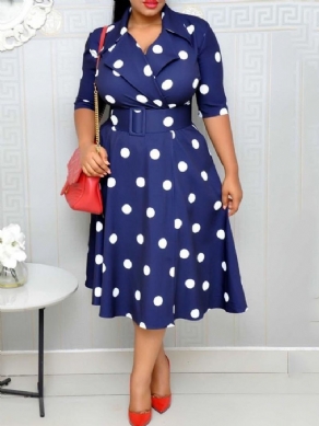 Polka Dots A-Line Mid-Calf Halv Sleeve Regular Ol Kjole (Uden Linning)