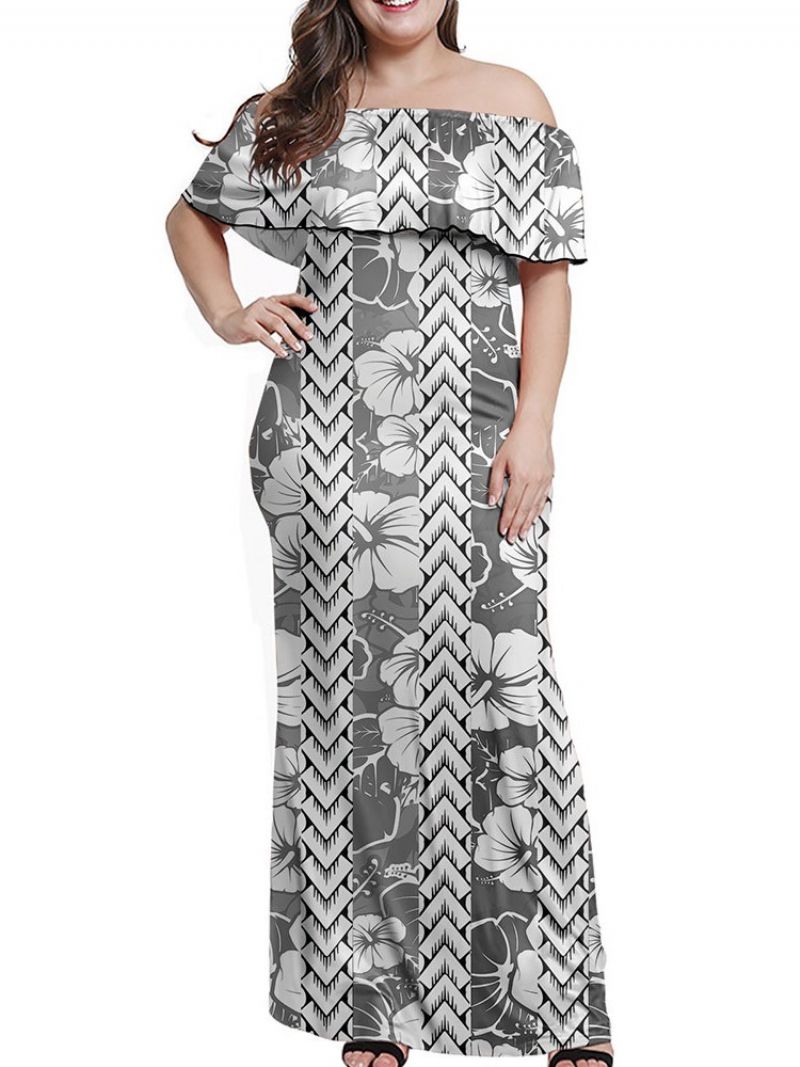 Print Kortærmet Off Shoulder Pullover Sommer Maxi Kjole