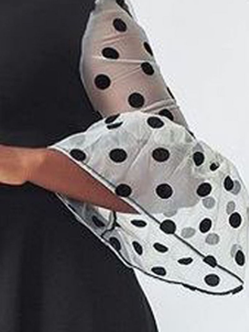 Standkrave Gennemsigtig Ni-Punkts Ærmet Trøje Polka Dots Maxi Sort Kjole