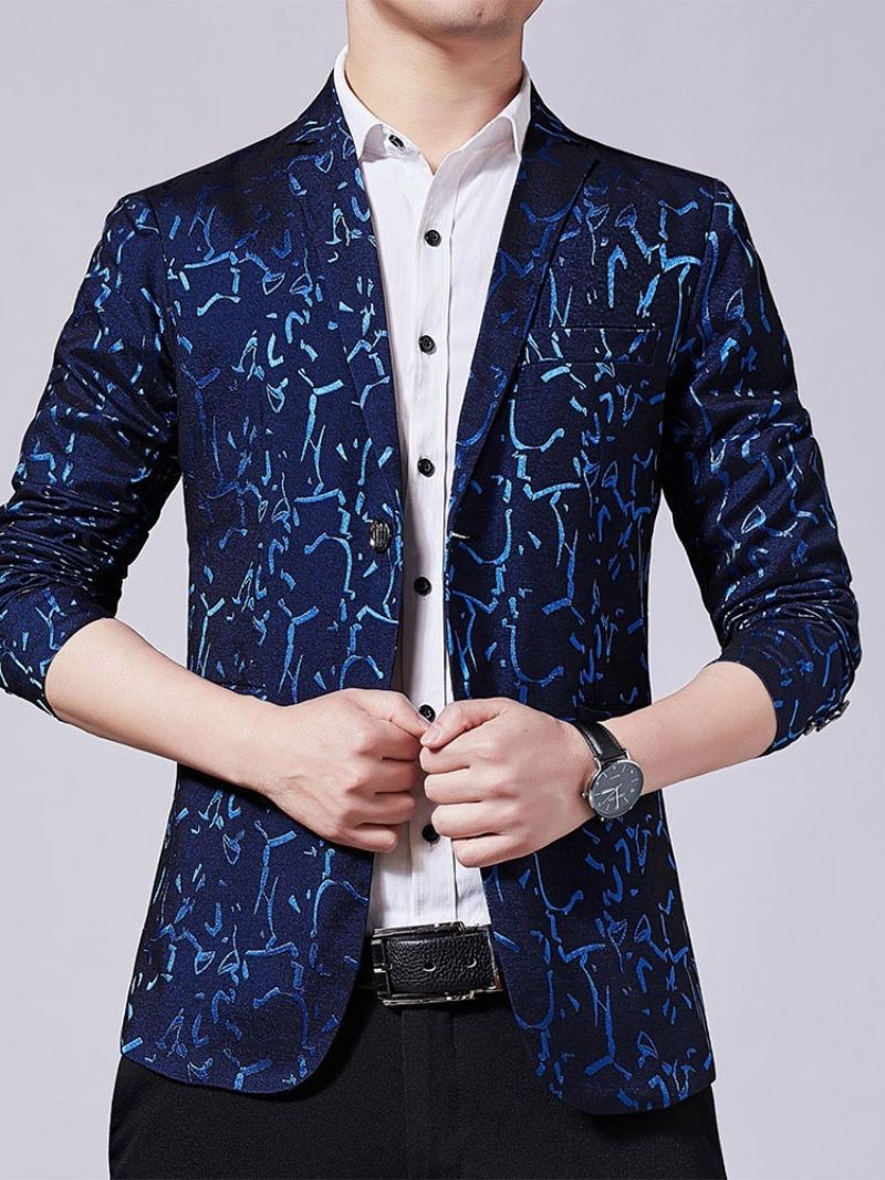 Blazer Med Hak I Revers Med Koreansk Print