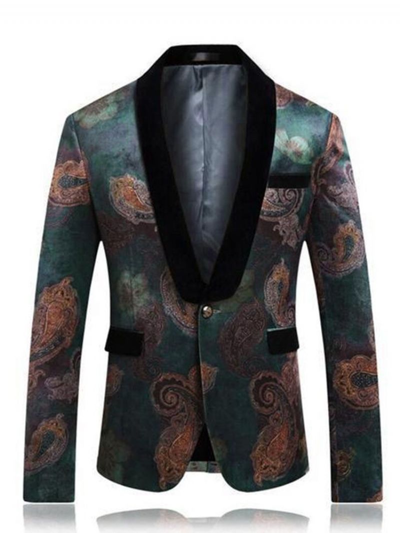 Blomstertrykt One Button Mænds Casual Retro Lapel Blazer