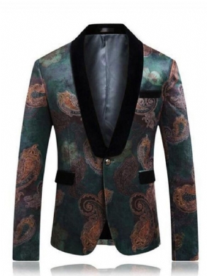 Blomstertrykt One Button Mænds Casual Retro Lapel Blazer