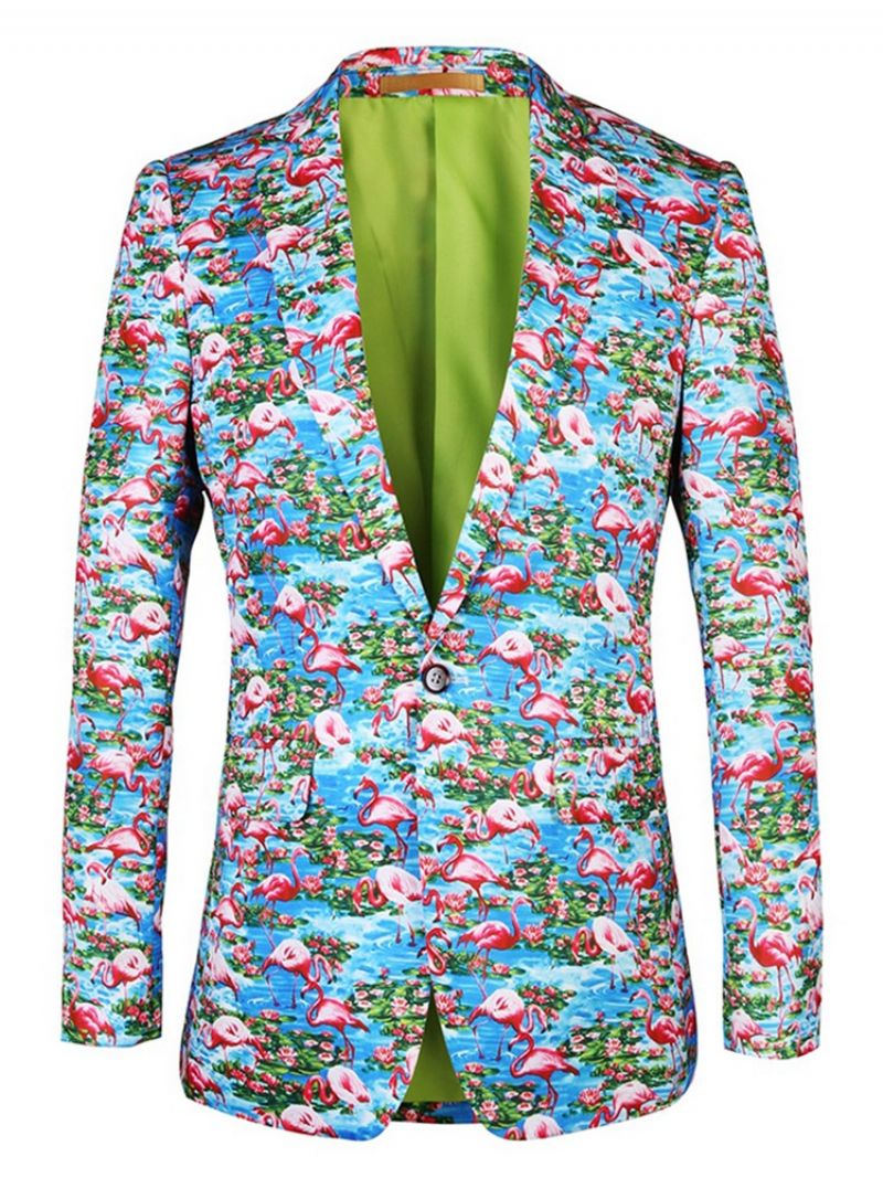 Flamingoprintet Farveblok Slim Blazer Til Mænd