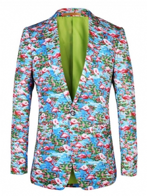 Flamingoprintet Farveblok Slim Blazer Til Mænd