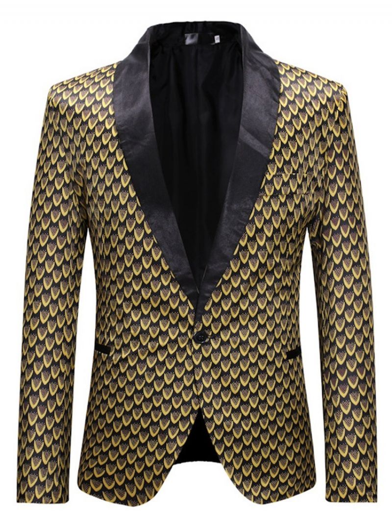 Gyldent Geometrisk Print Slim One Button Herreblazer