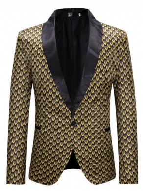 Gyldent Geometrisk Print Slim One Button Herreblazer