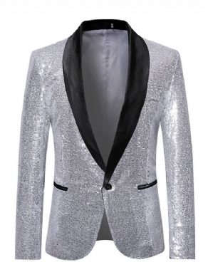 Patchwork Pailletter One Button Herre Party Ball Blazer