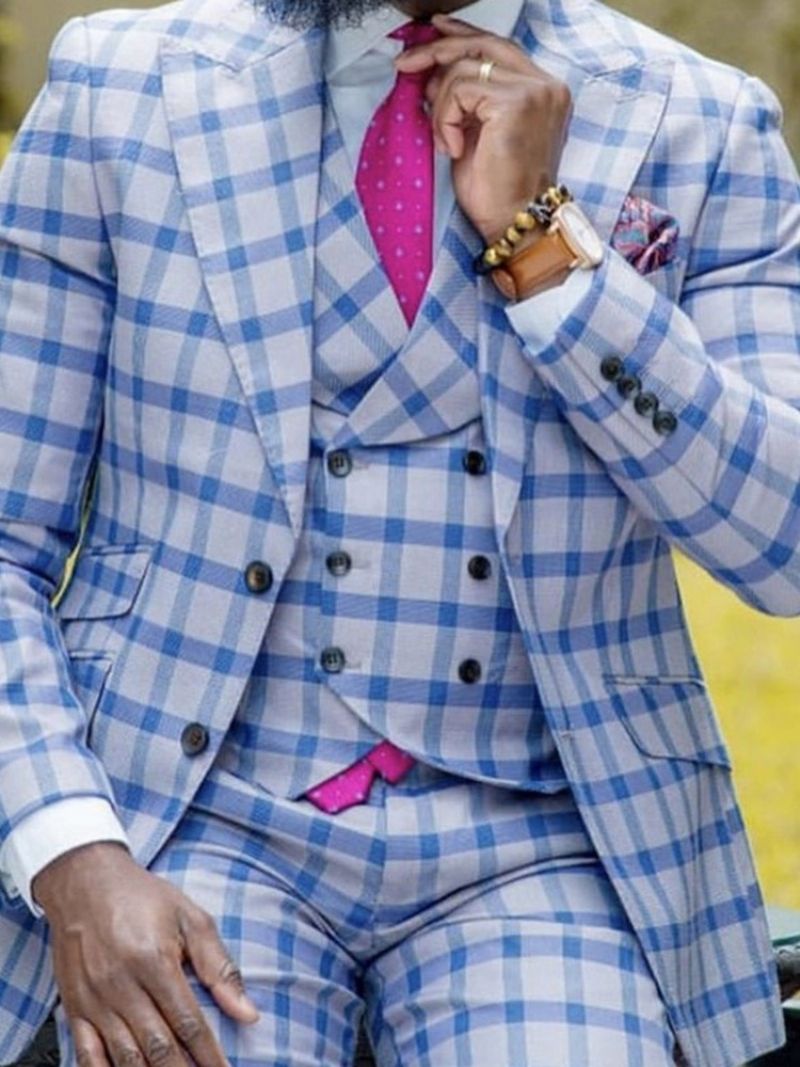 Plaid Slim Notched Lapel Leisure Blazer