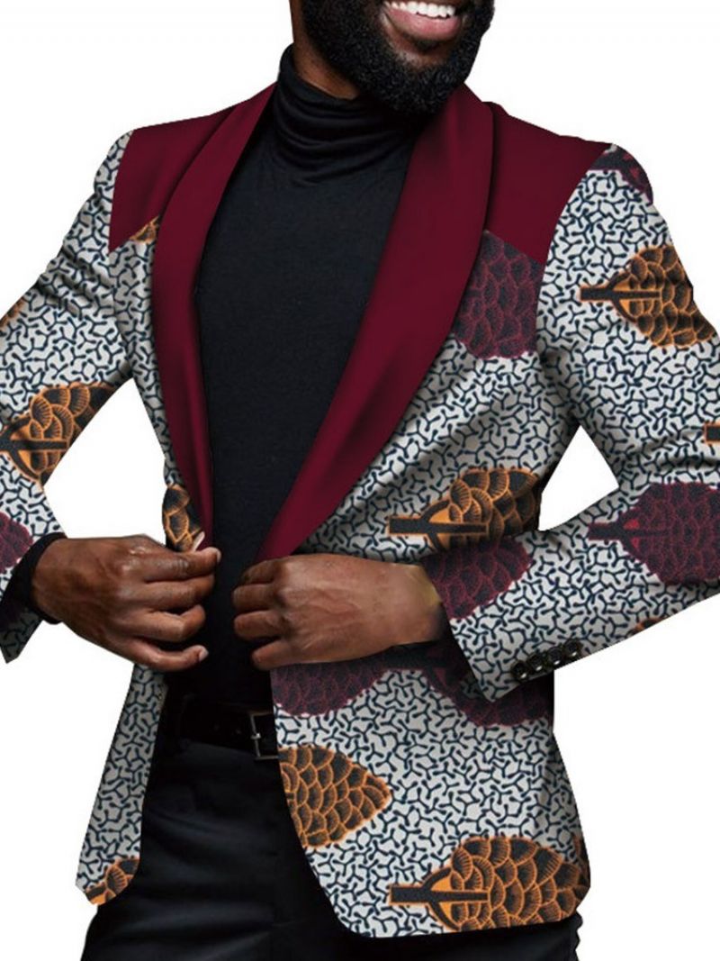 Slank One Button Print Herre Fritidsblazer