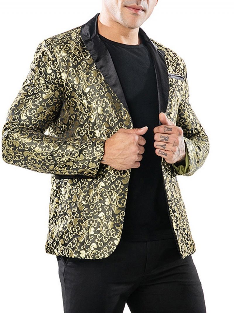 Trykt One-Knap Hak Lapel Mænds Tuxedo Blazer Kostume