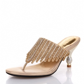 Rhinestone Thong Slip-On Spool Heel Mules Sko