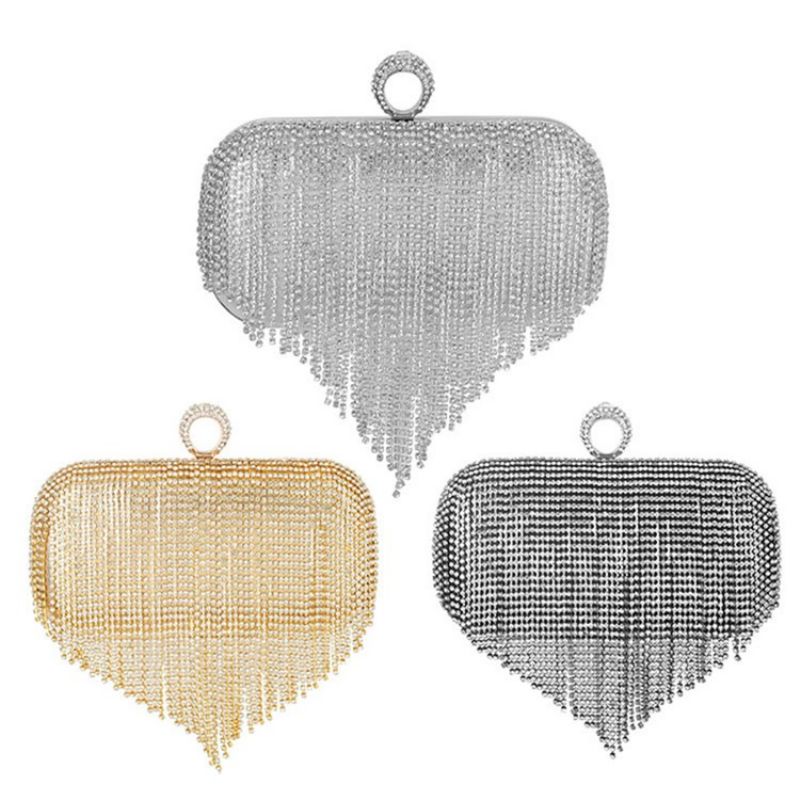 Fringe Rhinestone Alsidige Rektangulære Clutches & Aftentasker